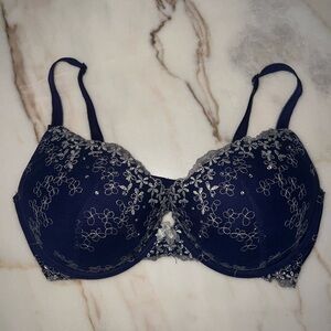 Victoria's Secret Navy Bra with Silver Floral Lace